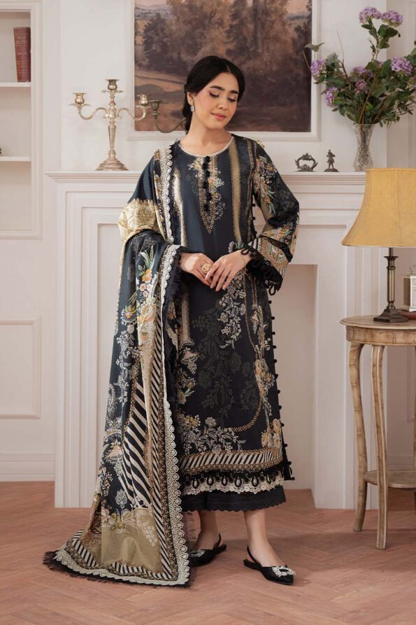 Pakistani Pure Cotton Embroidered Dress Material with Chiffon Dupatta Premium Unstitched Suit for Women Festive Wear Black