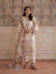 Pakistani Pure Cotton Embroidered Dress Material with Chiffon Dupatta Premium Unstitched Suit for Women Festive Wear Cream
