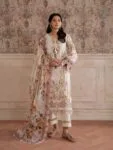 Pakistani Pure Cotton Embroidered Dress Material with Chiffon Dupatta Premium Unstitched Suit for Women Festive Wear Cream