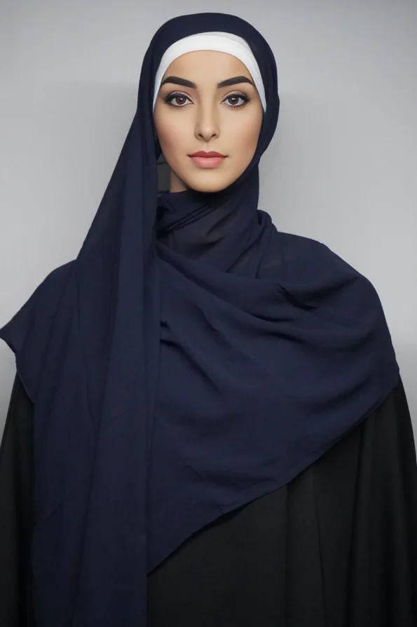 Georgette Hijab Scarf Stoles Navy Blue (Regular)