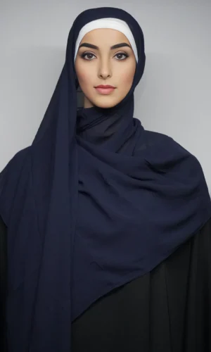 Georgette Hijab Scarf Stoles Navy Blue (Regular)