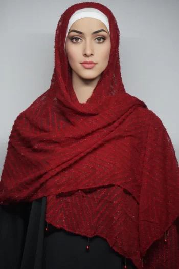 Fancy Scarf Dupattas Moti Latkan Maroon Red