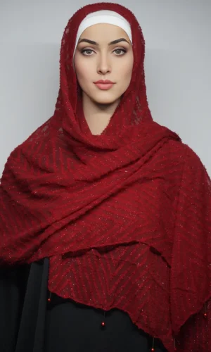 Fancy Scarf Dupattas Moti Latkan Maroon Red