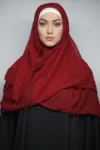 Fancy Stoles Dupattas Moti Latkan Maroon Red
