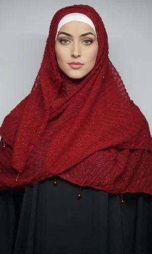 Fancy Stoles Dupattas Moti Latkan Maroon Red