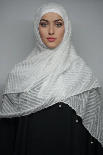 Fancy Stoles Dupattas Moti Latkan White