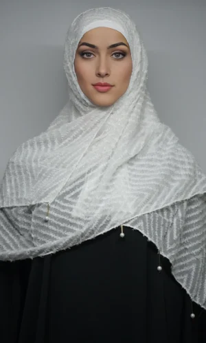 Fancy Stoles Dupattas Moti Latkan White
