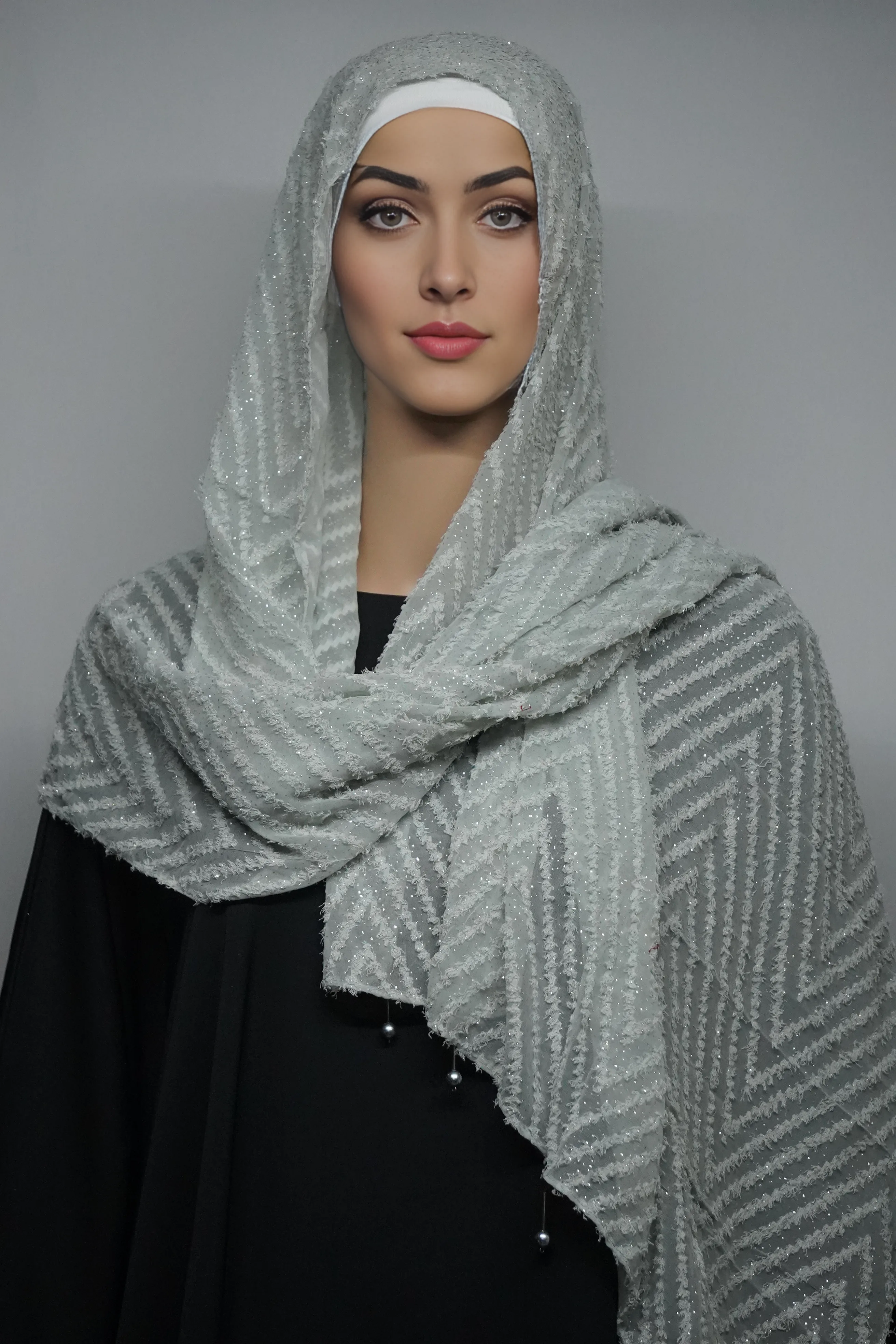 Fancy Stoles Dupattas Moti Latkan Ash Gray