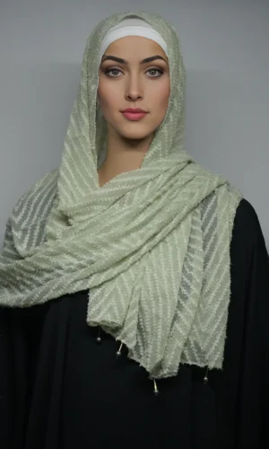 Fancy Stoles Dupattas Moti Latkan Olive Light