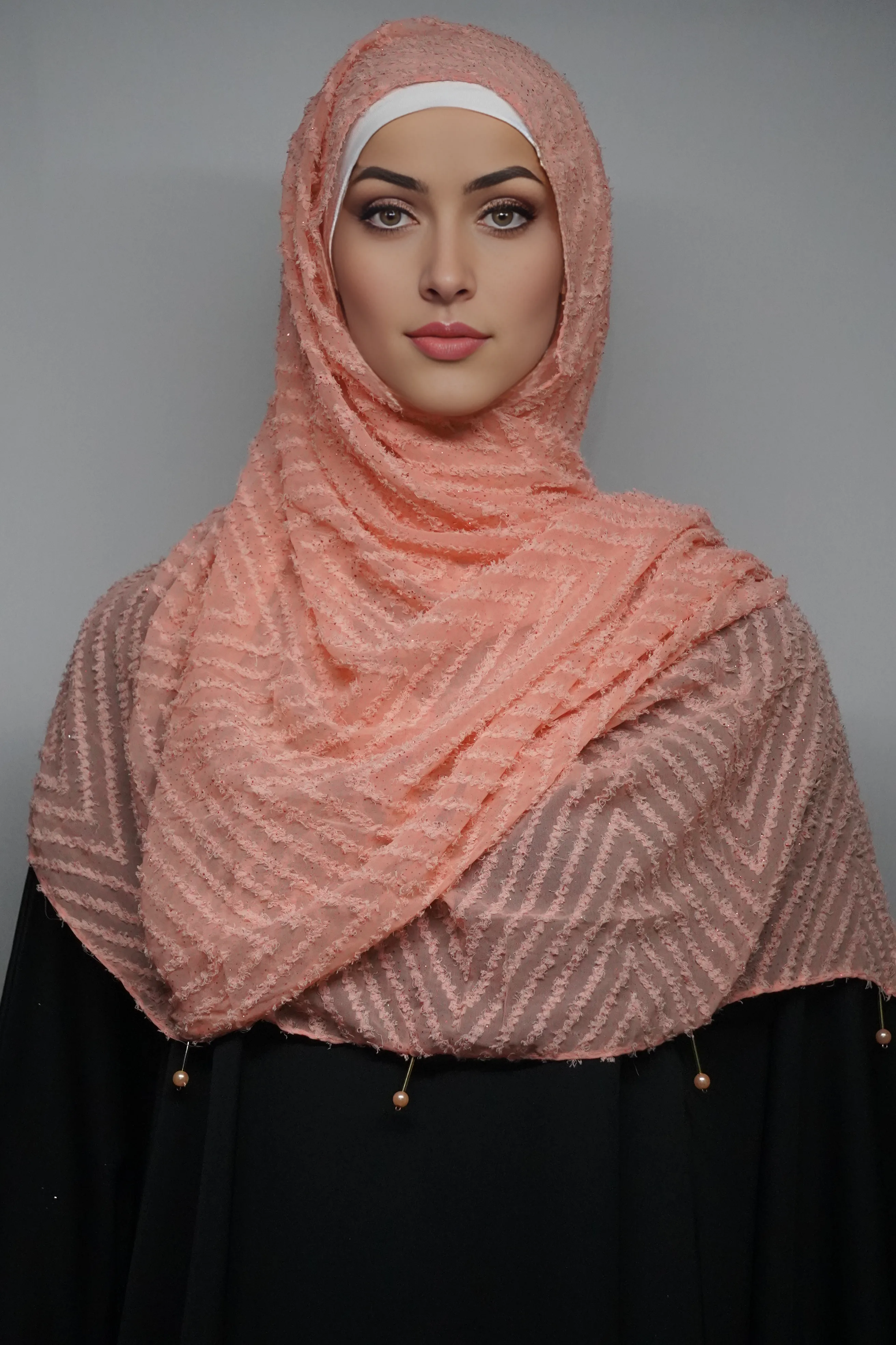 Fancy Stoles Dupattas Moti Latkan Pale Salmon