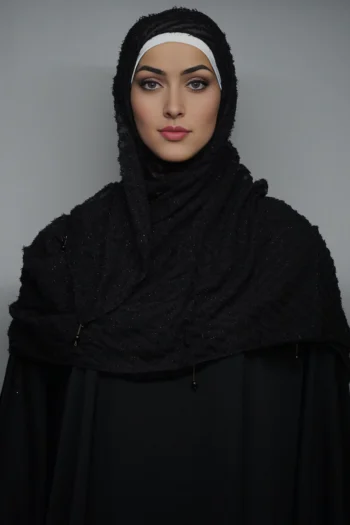 Fancy Stoles Dupattas Moti Latkan Black