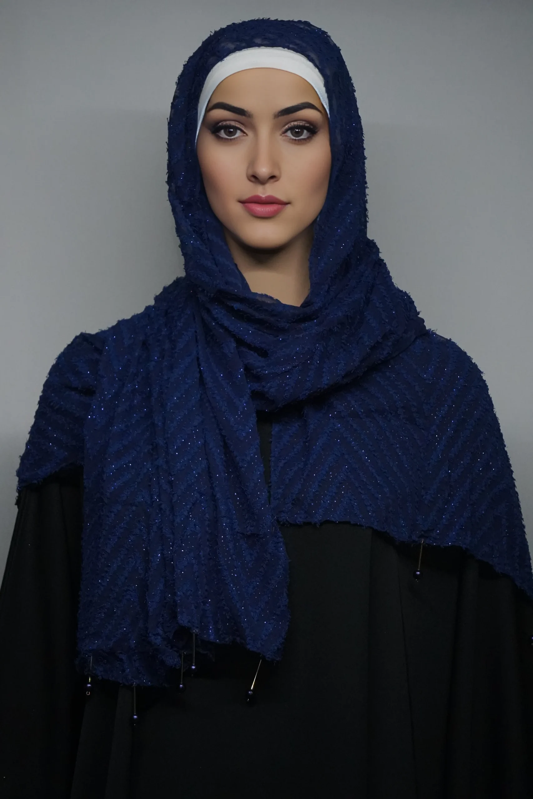 Fancy Stoles Dupattas Moti Latkan Navy Blue