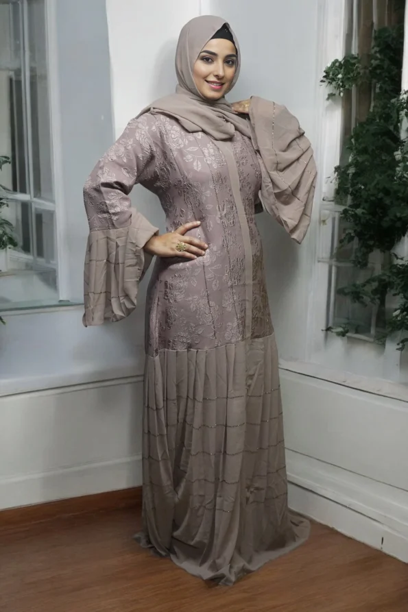 Flower Textured Burkha in Warm Grey