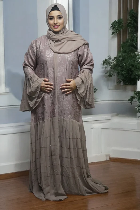 Flower Textured Burkha in Warm Grey