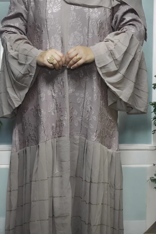 Flower Textured Burkha in Warm Grey