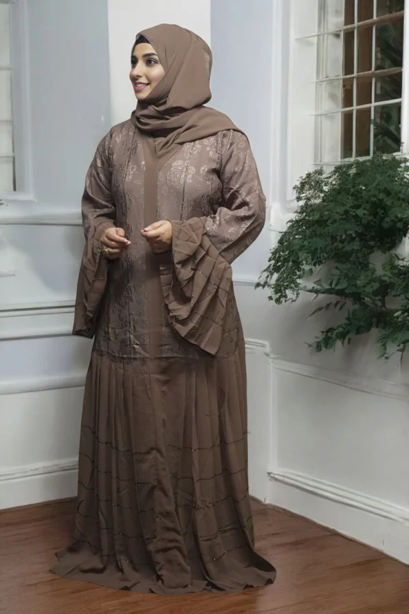 Flower Textured Burkha in BROWN