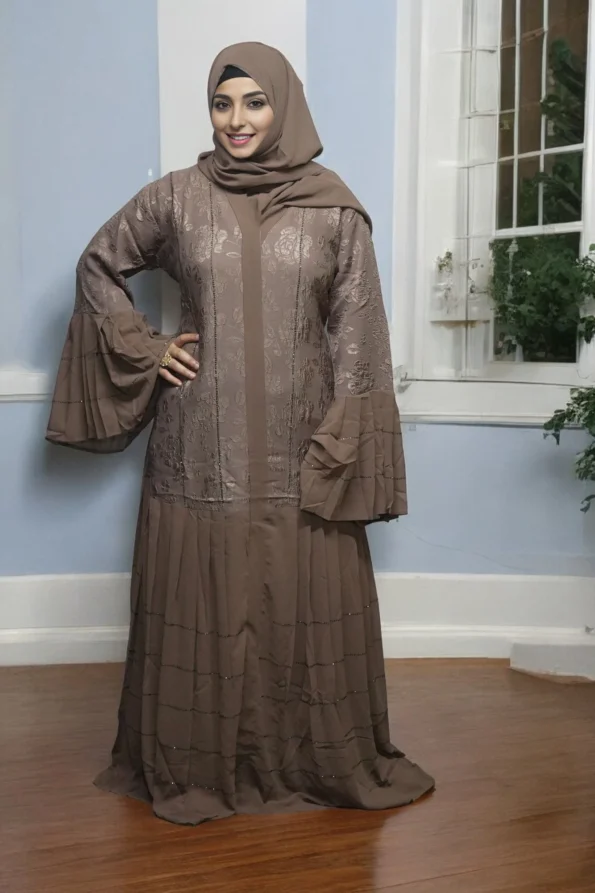 Flower Textured Burkha in BROWN