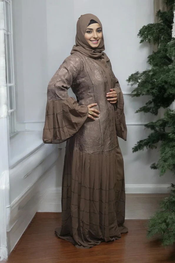 Flower Textured Burkha in BROWN