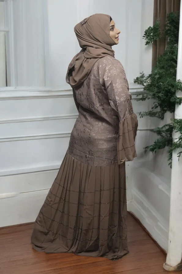 Flower Textured Burkha in BROWN