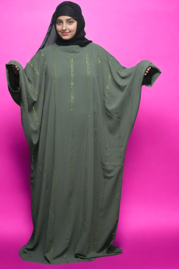 GOLDEN STRIP ABAYA in Olive Green
