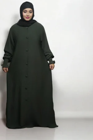 Burkha Full Front Button Open in DARK-OLIVE-GREEN
