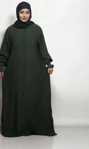 Burkha Full Front Button Open in DARK-OLIVE-GREEN