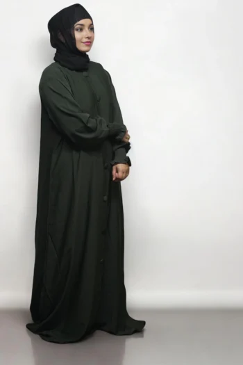 Burkha Full Front Button Open in DARK-OLIVE-GREEN