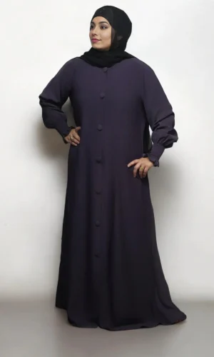 Burkha FULL BUTTONS OPEN in Dark-Purple