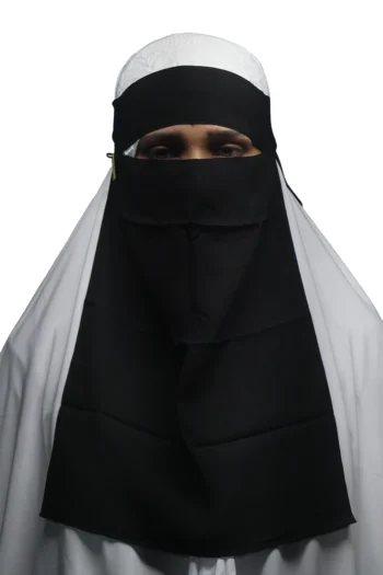 Nose Piece Niqab With Locket Side Stitch Regular Big Size In Black