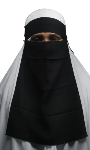 Nose Piece Niqab With Locket Side Stitch Regular Big Size In Black