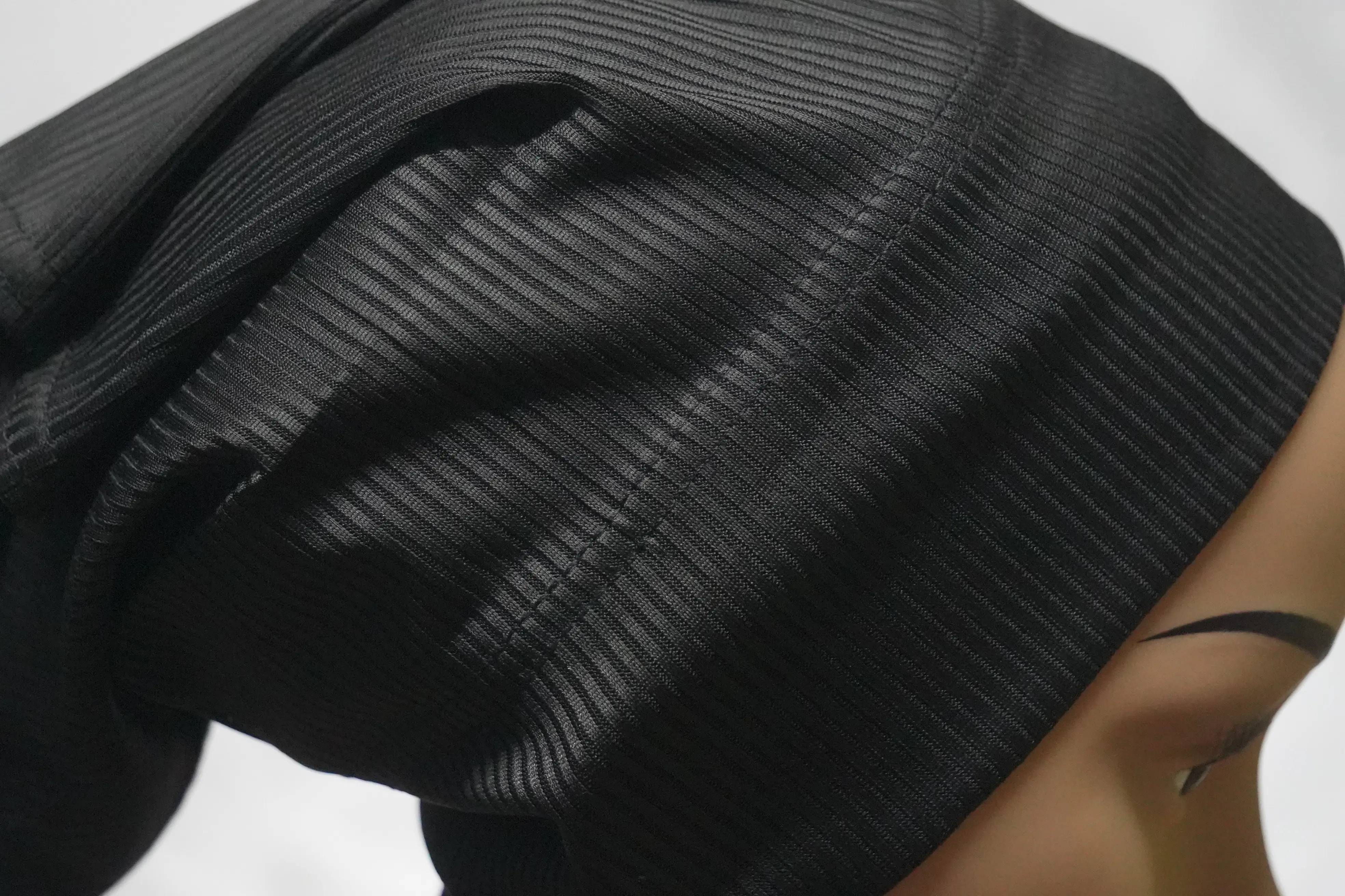 DSC01420 Ribbed Tube Cap For Hijab In (Black) Hosiery Cotton