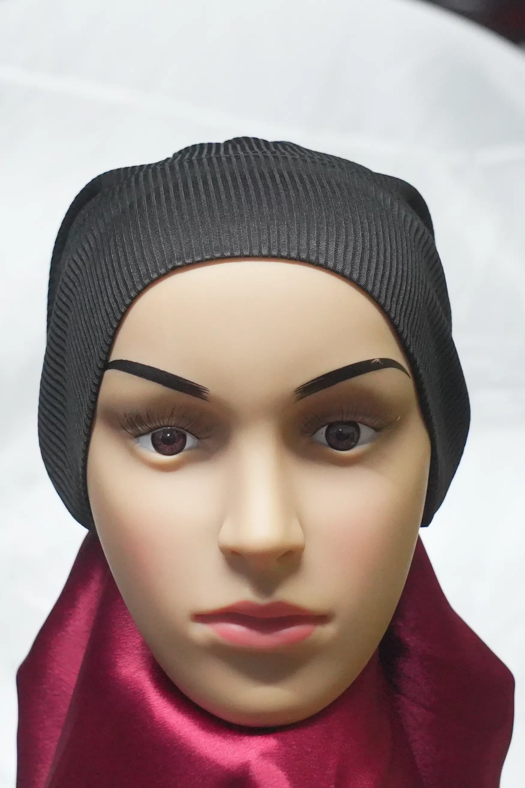 DSC01421 Ribbed Tube Cap For Hijab In (Black) Hosiery Cotton