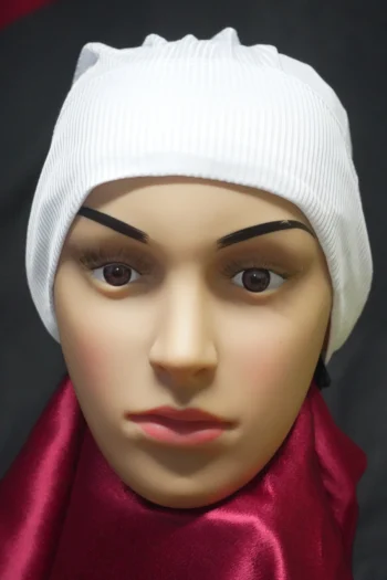 Ribbed Tube Cap For Hijab In White Hosiery Cotton