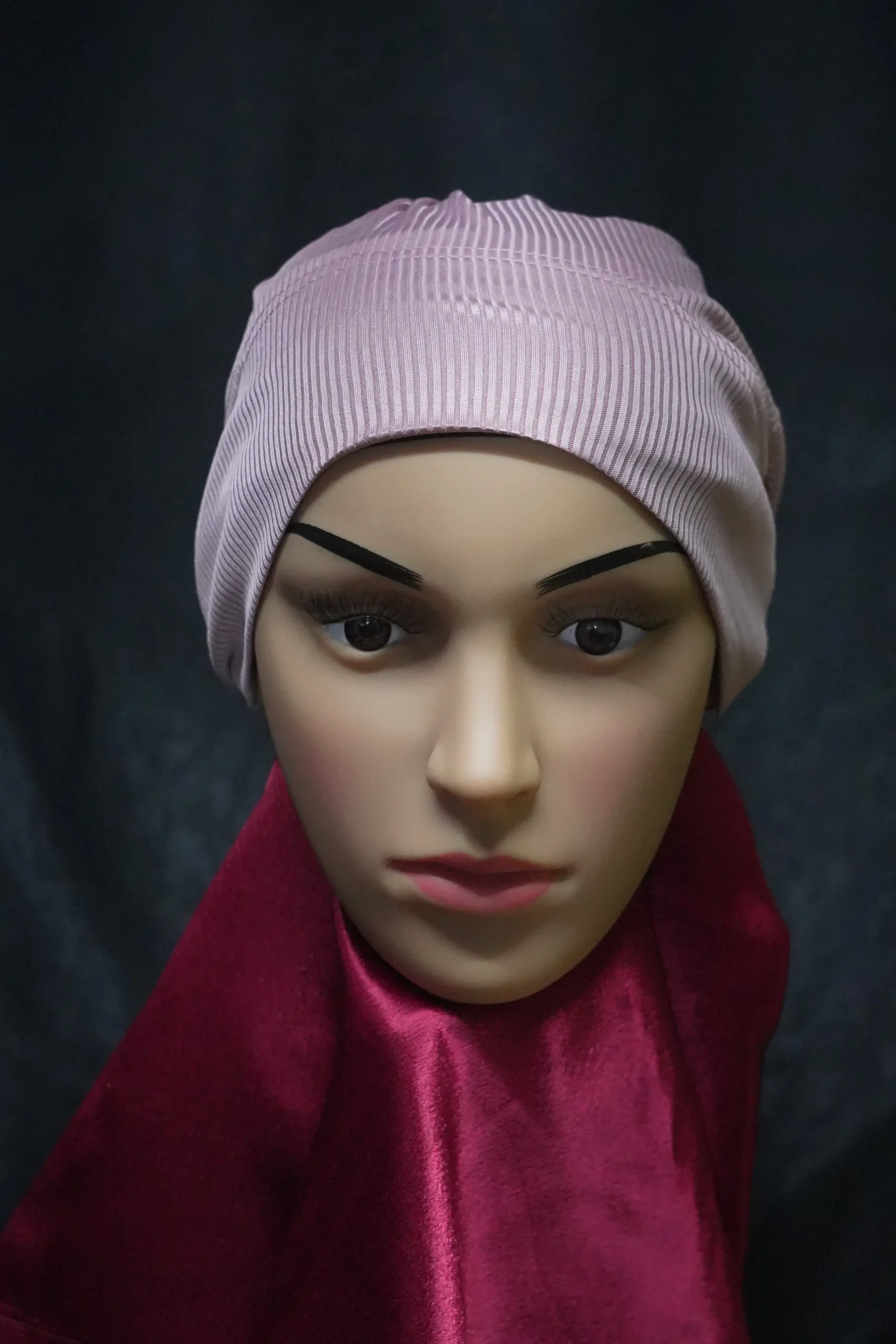 DSC01436 Ribbed Tube Cap For Hijab In (Light Pink) Hosiery Cotton
