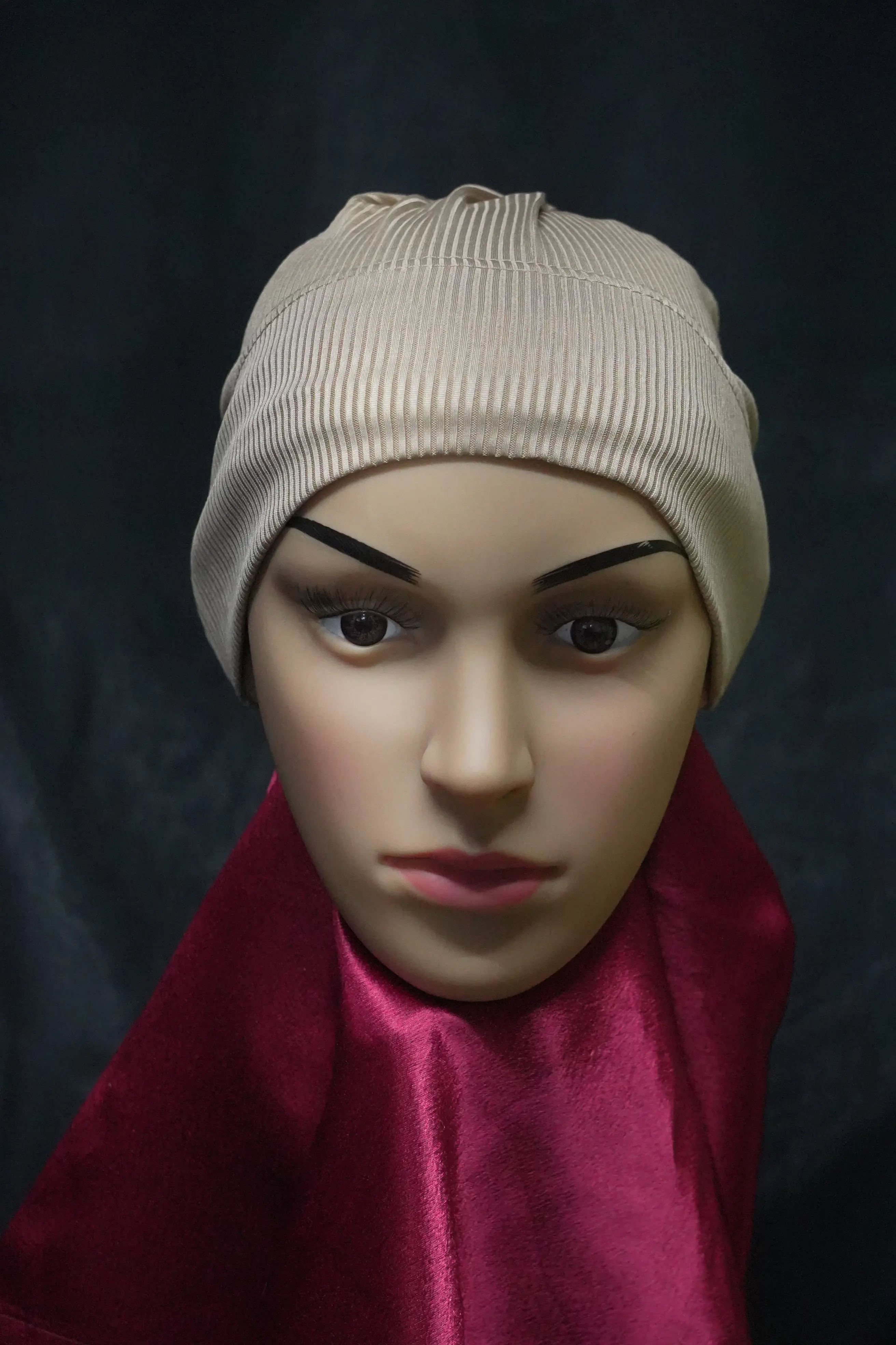 DSC01437 Ribbed Tube Cap For Hijab In (Coconut Color) Hosiery Cotton