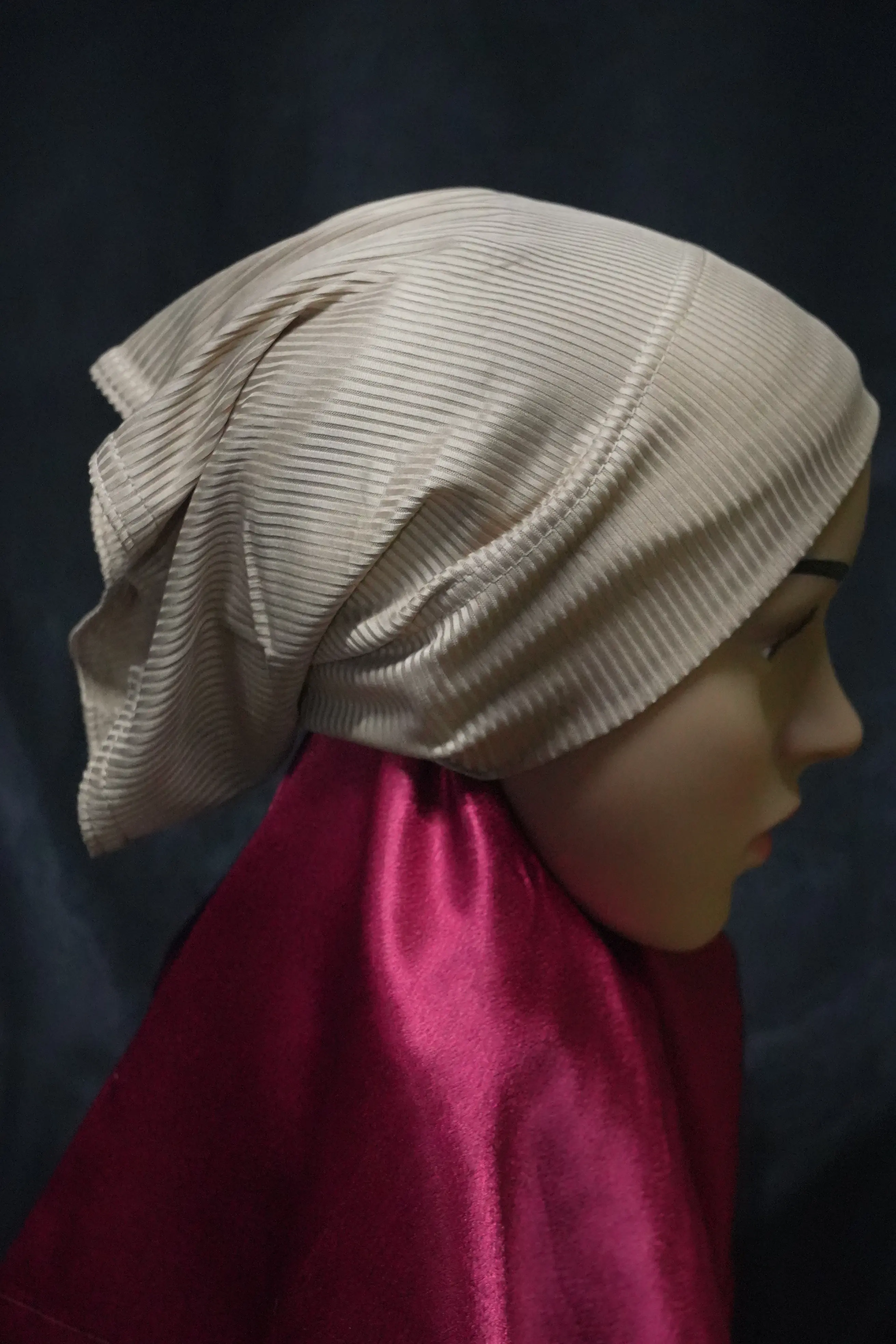 DSC01438 Ribbed Tube Cap For Hijab In (Coconut Color) Hosiery Cotton
