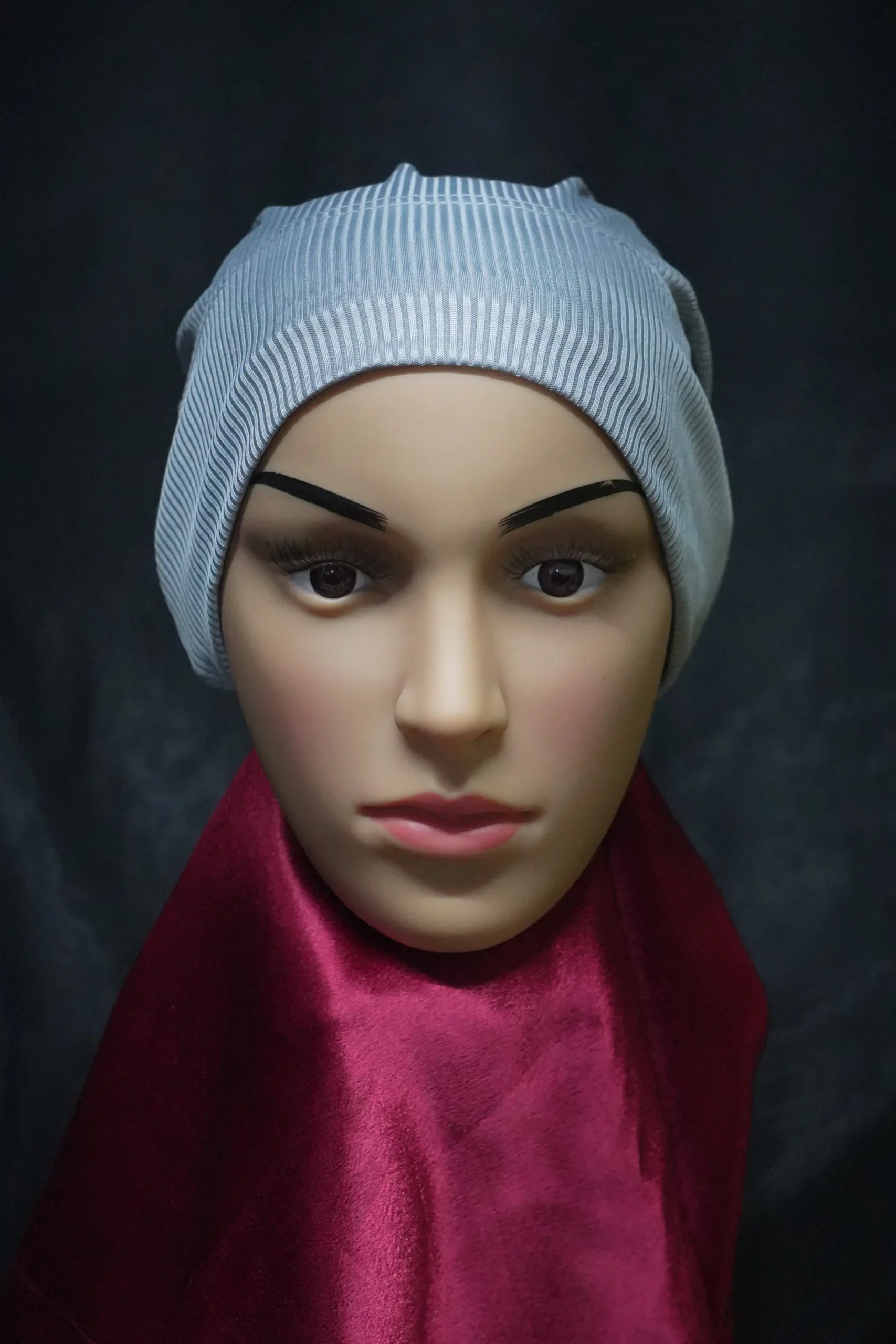 DSC01443 Ribbed Tube Cap For Hijab In (Light Gray) Hosiery Cotton