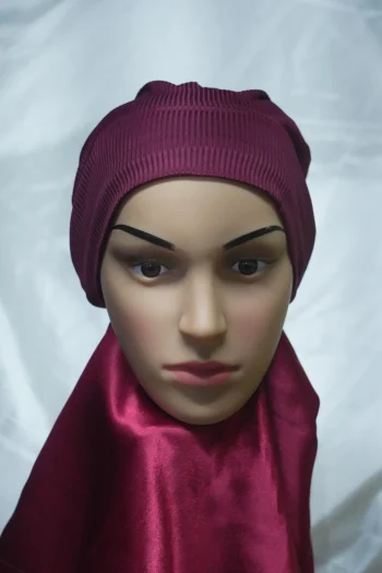 Ribbed Tube Cap For Hijab In (Maroon) Hosiery Cotton