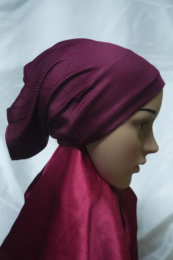 Ribbed Tube Cap For Hijab In (Maroon) Hosiery Cotton