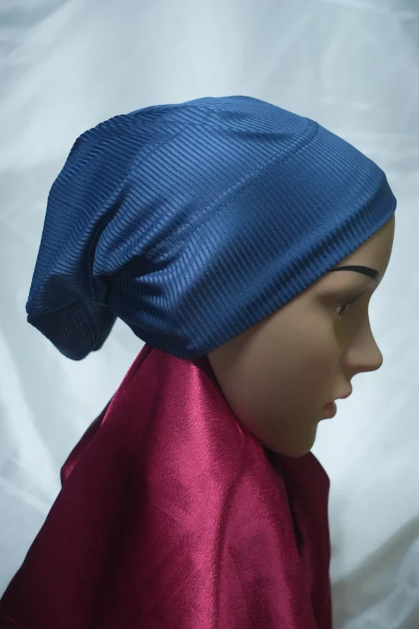 Ribbed Tube Cap For Hijab In (Blue) Hosiery Cotton