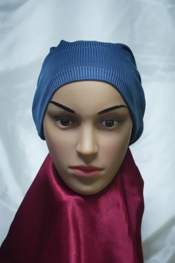 Ribbed Tube Cap For Hijab In (Blue) Hosiery Cotton