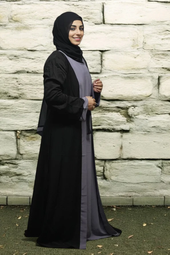 Open front Burqa With Belt in Stone Gray