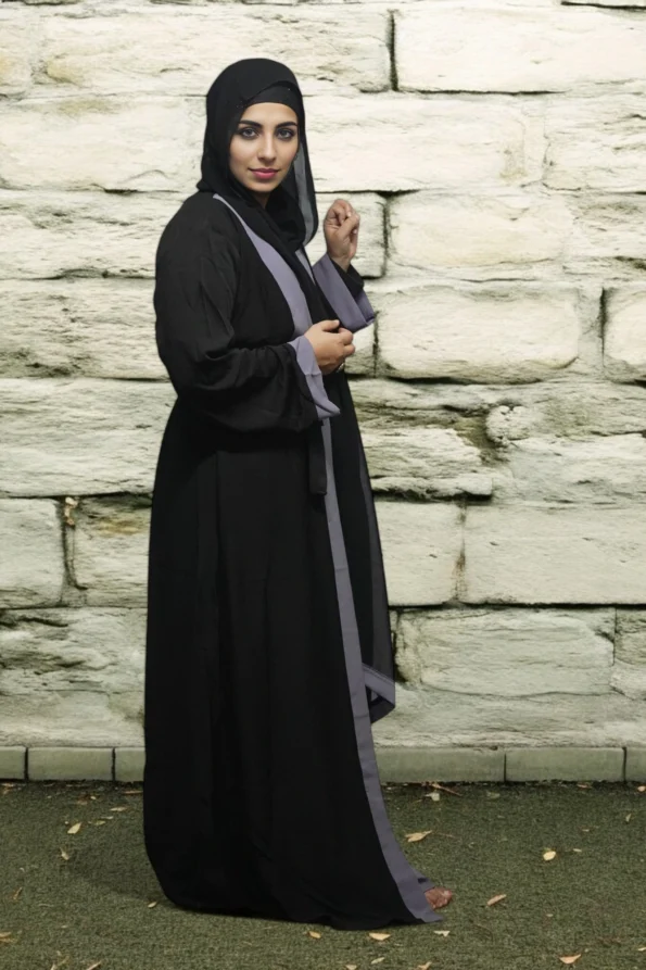 Open front Burqa With Belt in Stone Gray