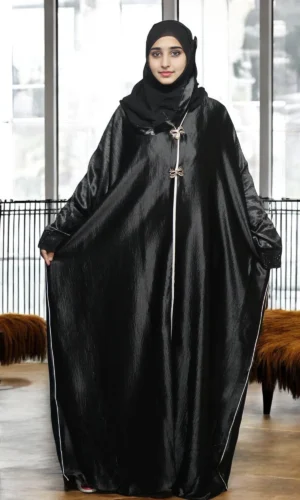 Premium Silk Velvet Diamond Latkan Abaya in In Black