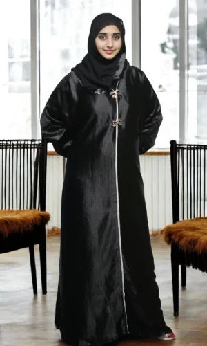 Premium Silk Velvet Diamond Latkan Abaya in In Black