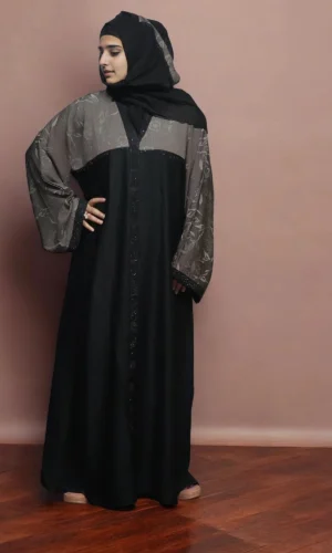 High-Quality Multi-Colored Burqa with Front Strip, Edge Sleeves, With Black Stones In Black-Brown