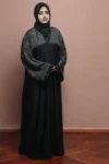 High-Quality Multi-Colored Burqa with Front Strip, Edge Sleeves, With Black Stones In Black-Carbon-Gray