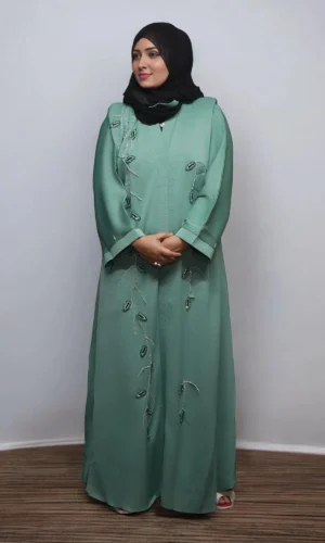 Crystal Hand Work Premium Burqa In Turquoise