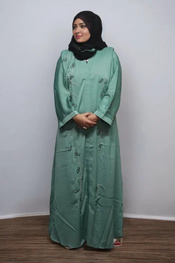 Crystal Hand Work Premium Burqa In Turquoise