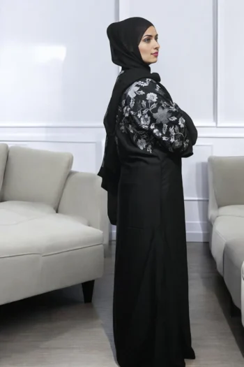 Floral Embroidery Premium Burqa in Black